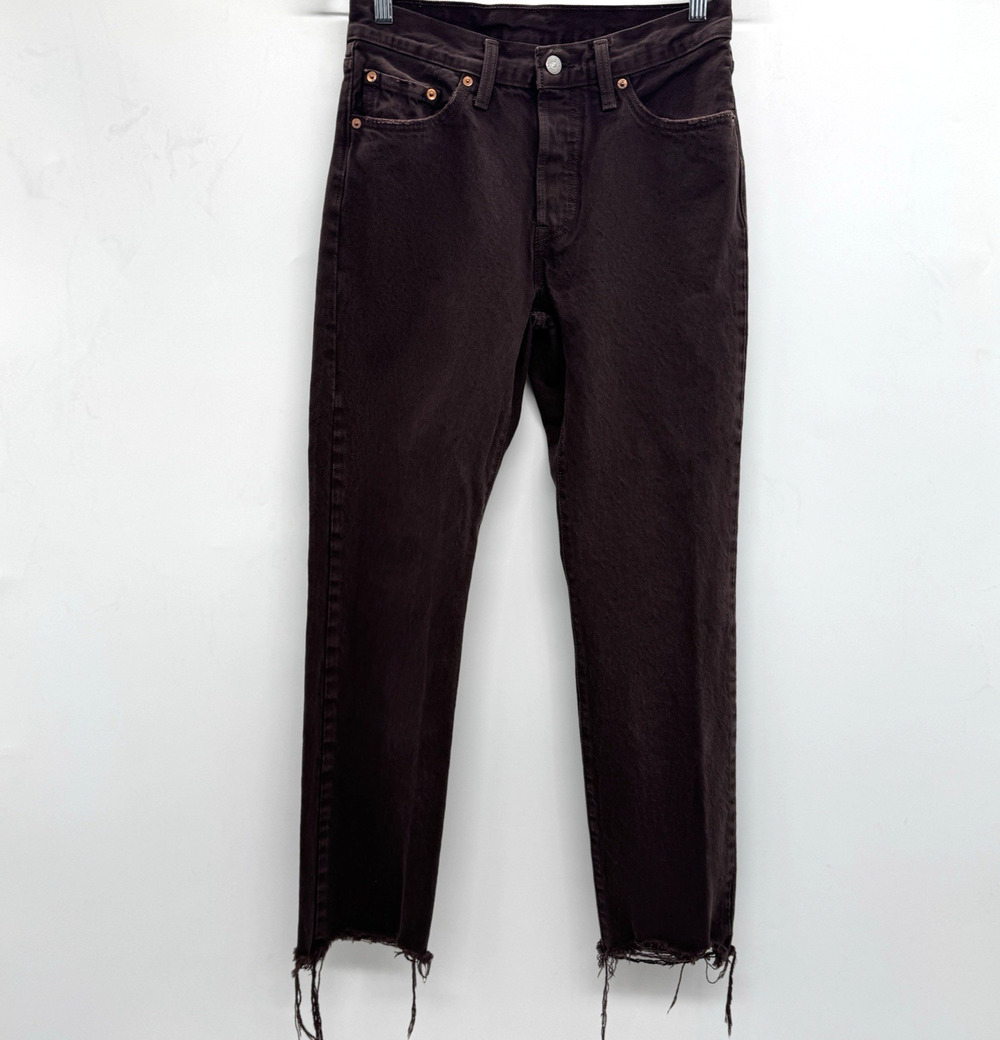 Levi's Mens 501 Original Straight Jeans Sz 27/28 x30 Chocolate Brown Chewed Hem